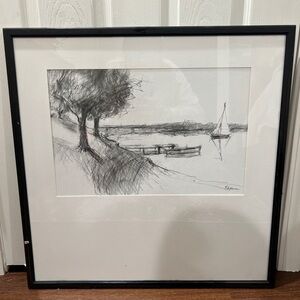 Hearth & Hand Waterfront Landscape Sketch Framed